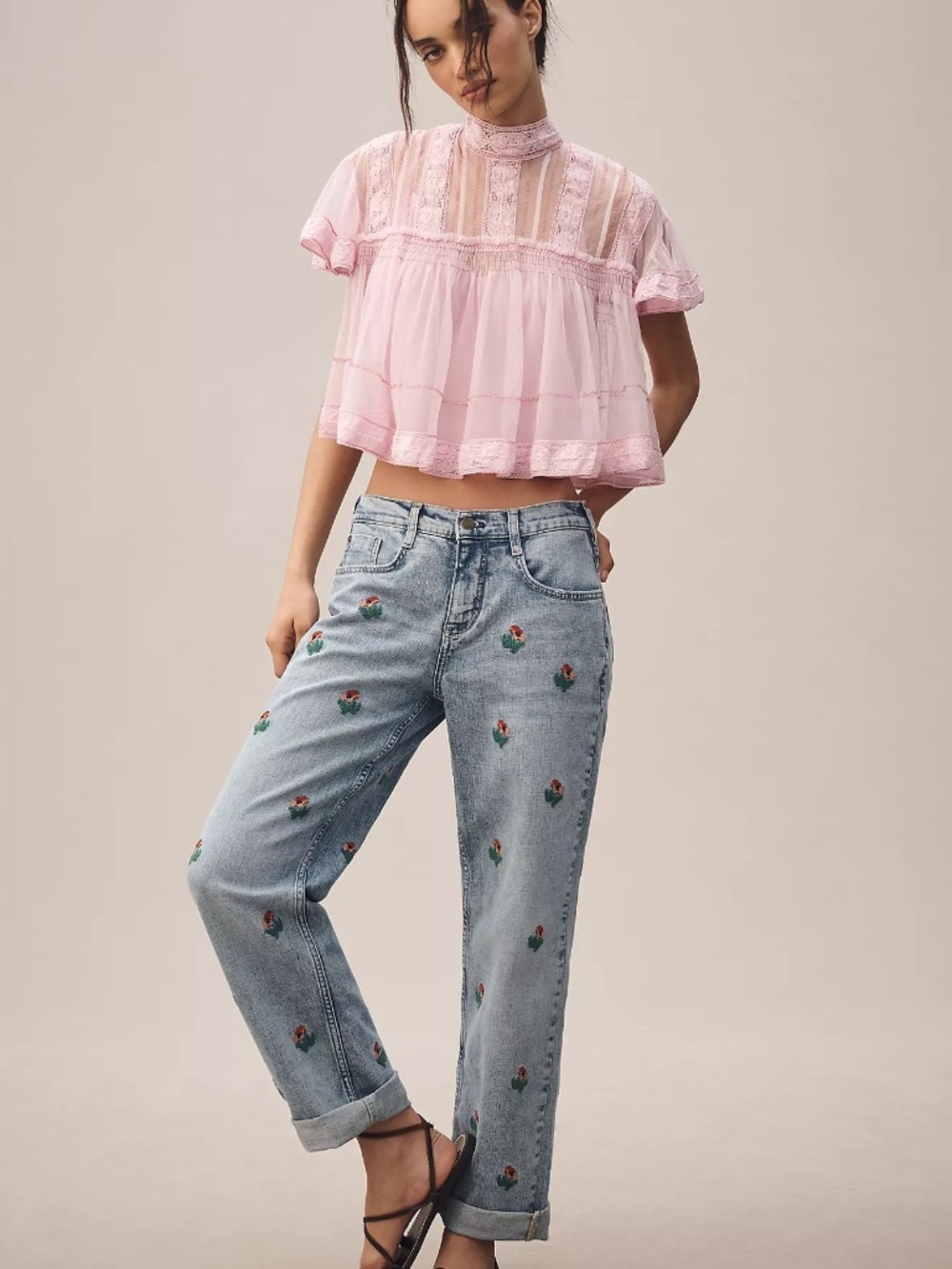 Pilcro Baggy Slim Boyfriend Embroidered High-Rise Relaxed Jeans - Picture 6 of 6